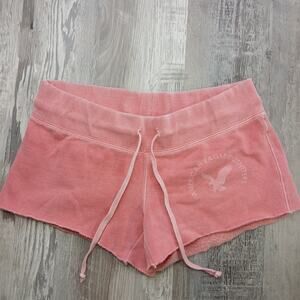 Vintage Y2K American Eagle AE Sweat Shorts Drawstring Cheeky Coral Pink Sz Small